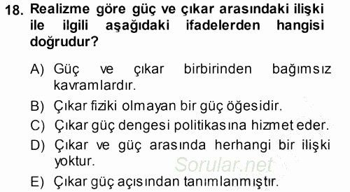 Uluslararası Politika 1 2014 - 2015 Ara Sınavı 18.Soru