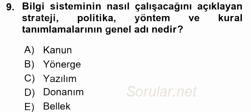 Ön Muhasebe Yazılımları Ve Kullanımı 2016 - 2017 Ara Sınavı 9.Soru