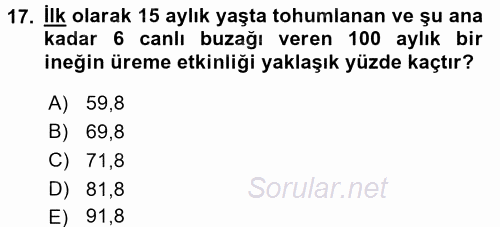 Doğum Bilgisi ve Suni Tohumlama 2017 - 2018 3 Ders Sınavı 17.Soru