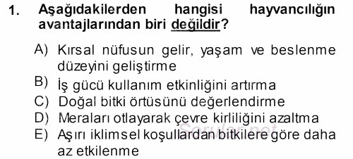 Hayvan Yetiştirme 2014 - 2015 Dönem Sonu Sınavı 1.Soru