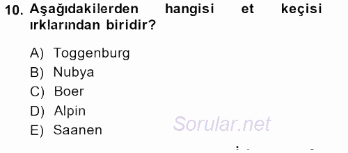 Hayvan Yetiştirme 2014 - 2015 Dönem Sonu Sınavı 10.Soru