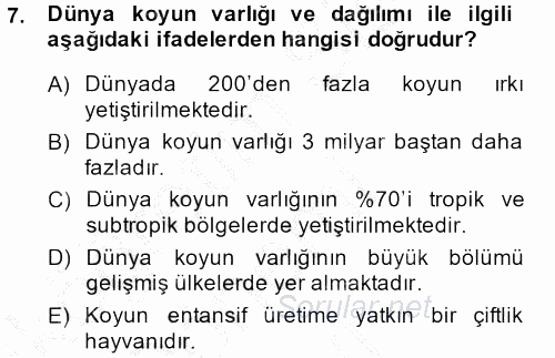 Hayvan Yetiştirme 2014 - 2015 Dönem Sonu Sınavı 7.Soru