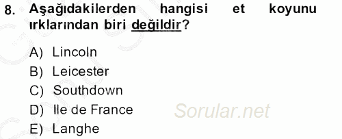 Hayvan Yetiştirme 2014 - 2015 Dönem Sonu Sınavı 8.Soru