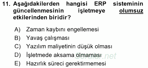 Muhasebe Yazılımları 2015 - 2016 Ara Sınavı 11.Soru