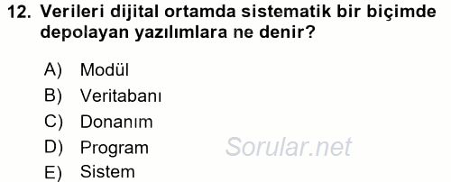 Muhasebe Yazılımları 2015 - 2016 Ara Sınavı 12.Soru