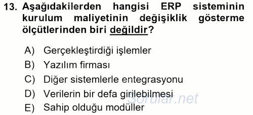 Muhasebe Yazılımları 2015 - 2016 Ara Sınavı 13.Soru