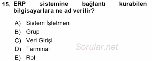 Muhasebe Yazılımları 2015 - 2016 Ara Sınavı 15.Soru