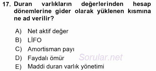 Muhasebe Yazılımları 2015 - 2016 Ara Sınavı 17.Soru