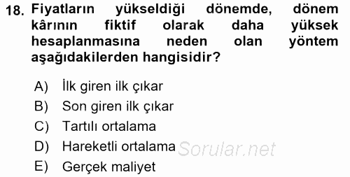 Muhasebe Yazılımları 2015 - 2016 Ara Sınavı 18.Soru