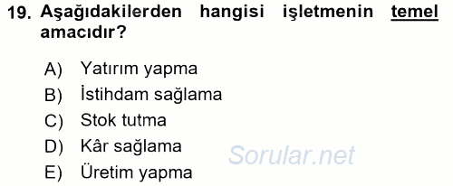 Muhasebe Yazılımları 2015 - 2016 Ara Sınavı 19.Soru