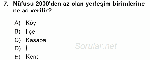 Kentleşme ve Konut Politikaları 2016 - 2017 Ara Sınavı 7.Soru