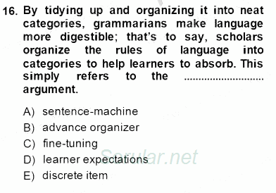 Dilbilgisi Öğretimi 2014 - 2015 Ara Sınavı 16.Soru