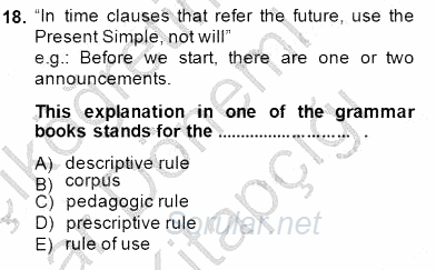 Dilbilgisi Öğretimi 2014 - 2015 Ara Sınavı 18.Soru