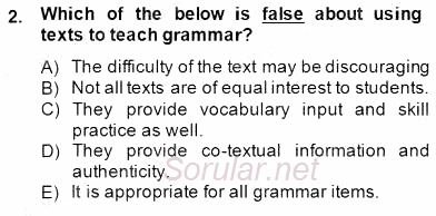 Dilbilgisi Öğretimi 2014 - 2015 Ara Sınavı 2.Soru