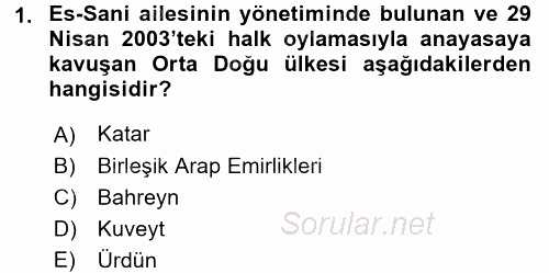 Orta Doğuda Siyaset 2015 - 2016 Ara Sınavı 1.Soru