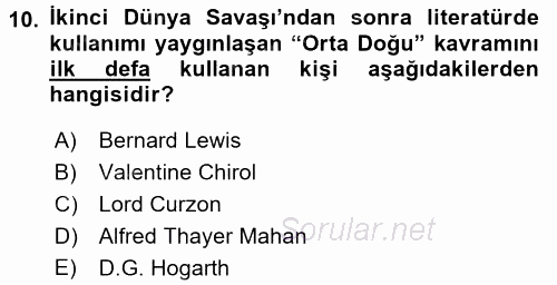 Orta Doğuda Siyaset 2015 - 2016 Ara Sınavı 10.Soru