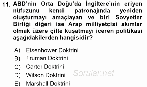 Orta Doğuda Siyaset 2015 - 2016 Ara Sınavı 11.Soru