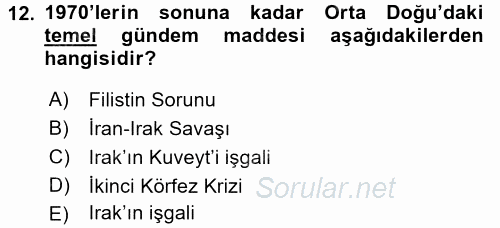 Orta Doğuda Siyaset 2015 - 2016 Ara Sınavı 12.Soru