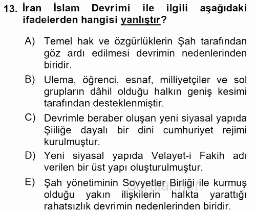 Orta Doğuda Siyaset 2015 - 2016 Ara Sınavı 13.Soru