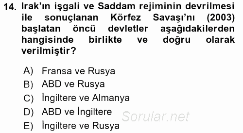 Orta Doğuda Siyaset 2015 - 2016 Ara Sınavı 14.Soru