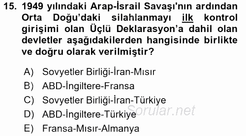 Orta Doğuda Siyaset 2015 - 2016 Ara Sınavı 15.Soru