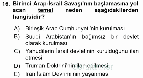 Orta Doğuda Siyaset 2015 - 2016 Ara Sınavı 16.Soru