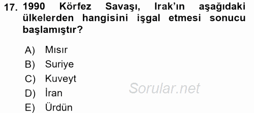 Orta Doğuda Siyaset 2015 - 2016 Ara Sınavı 17.Soru