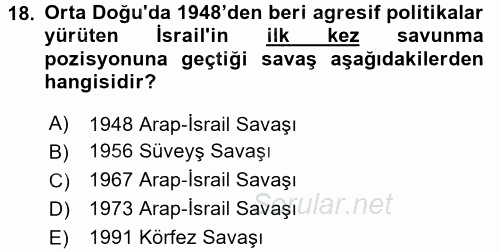 Orta Doğuda Siyaset 2015 - 2016 Ara Sınavı 18.Soru