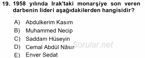 Orta Doğuda Siyaset 2015 - 2016 Ara Sınavı 19.Soru