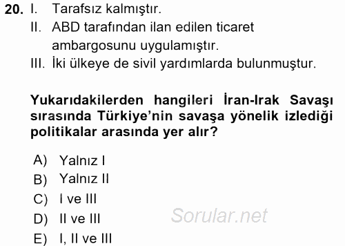 Orta Doğuda Siyaset 2015 - 2016 Ara Sınavı 20.Soru