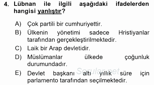 Orta Doğuda Siyaset 2015 - 2016 Ara Sınavı 4.Soru