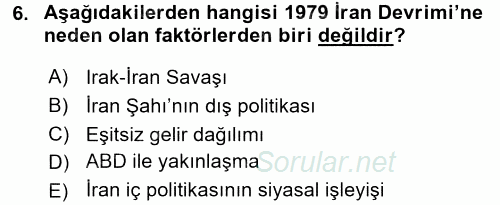 Orta Doğuda Siyaset 2015 - 2016 Ara Sınavı 6.Soru