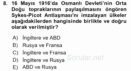 Orta Doğuda Siyaset 2015 - 2016 Ara Sınavı 8.Soru