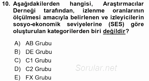 Radyo ve Televizyon İşletmeciliği 2015 - 2016 Ara Sınavı 10.Soru