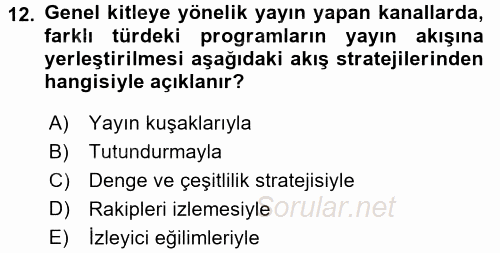 Radyo ve Televizyon İşletmeciliği 2015 - 2016 Ara Sınavı 12.Soru