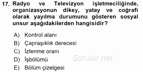 Radyo ve Televizyon İşletmeciliği 2015 - 2016 Ara Sınavı 17.Soru