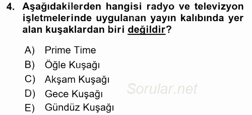 Radyo ve Televizyon İşletmeciliği 2015 - 2016 Ara Sınavı 4.Soru