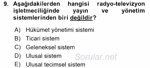 Radyo ve Televizyon İşletmeciliği 2015 - 2016 Ara Sınavı 9.Soru