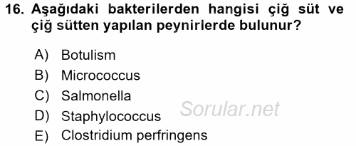 Mutfak Hizmetleri Yönetimi 2017 - 2018 Dönem Sonu Sınavı 16.Soru