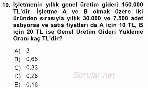 Mutfak Hizmetleri Yönetimi 2017 - 2018 Dönem Sonu Sınavı 19.Soru