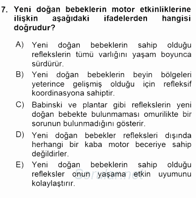 Erken Çocukluk Döneminde Gelişim 1 2015 - 2016 Dönem Sonu Sınavı 7.Soru