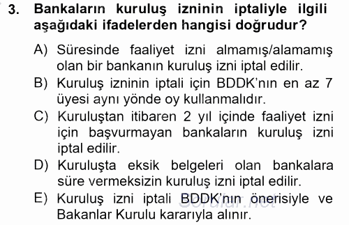 Bankaların Yönetimi Ve Denetimi 2014 - 2015 Ara Sınavı 3.Soru