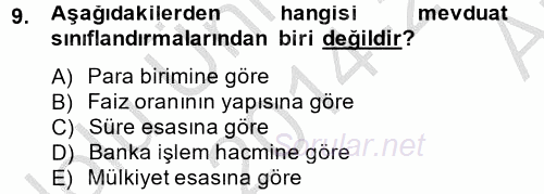 Bankaların Yönetimi Ve Denetimi 2014 - 2015 Ara Sınavı 9.Soru