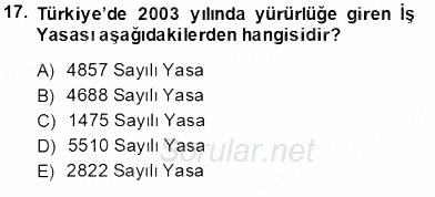 Çalışma İlişkileri Tarihi 2013 - 2014 Tek Ders Sınavı 17.Soru