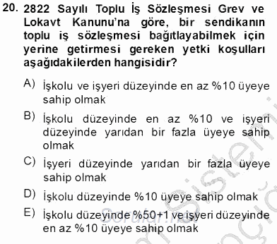 Çalışma İlişkileri Tarihi 2013 - 2014 Tek Ders Sınavı 20.Soru