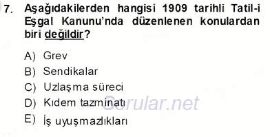 Çalışma İlişkileri Tarihi 2013 - 2014 Tek Ders Sınavı 7.Soru