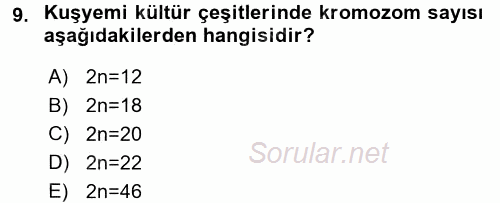 Tarla Bitkileri 1 2015 - 2016 Dönem Sonu Sınavı 9.Soru