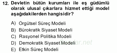 Diş Politika Analizi 2013 - 2014 Ara Sınavı 12.Soru