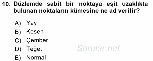 Coğrafi Bilgi Sistemleri İçin Temel Geometri 2017 - 2018 Dönem Sonu Sınavı 10.Soru