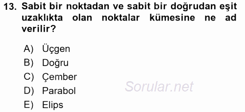 Coğrafi Bilgi Sistemleri İçin Temel Geometri 2017 - 2018 Dönem Sonu Sınavı 13.Soru